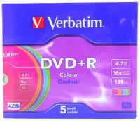 Оптические диски DVD+R Verbatim Colour 5 штук