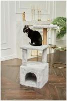 Домик для кошки с когтеточкой и лежанкой (Эц) недорогой игровой комплекс, когтеточка с домиком серый