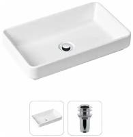 Накладная раковина в ванную Lavinia Boho Bathroom Sink Slim 21520808 в комплекте 2 в 1: умывальник белый, донный клапан в цвете хром