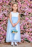 Праздничное голубое длинное платье принцессы для девочки «Хрусталь». Рост 116