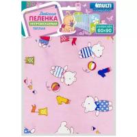 Пелёнка Multi Diapers непромокаемая, тёплая, для кроватки, из ультрасофта, 60х90 см, Мишки на розовом