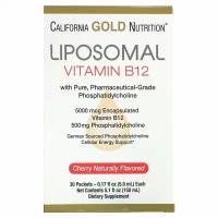 Липосомальный витамин B12 5,000мкг California Gold Nutrition, 30 пакетиков по 5мл / Для нервной системы, обмена веществ