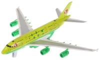 Самолет Авиалайнер зеленый 19см свет+звук Технопарк металл. инерция
