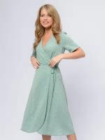 Платье зеленое в горошек на запах с короткими рукавами, 1001dress, размер 52, 0202647GN18