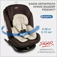 Автокресло детское поворотное Siger Престиж IsoFix от 0 до 36 кг, цвет шоколад