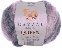 Пряжа Gazzal Queen серо-розовый меланж (2890), 15%шерсть/35%полиэстер/15%металлик/35%акрил, 100м, 50г, 1шт