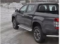 Пороги труба d63 с листом (Лист алюм, проф. нерж) (вариант 1) L200 Mitsubishi 2019-наст. вр