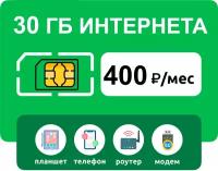 SIM-карта 30 гб интернета 3G/4G за 400 руб/мес (модемы, роутеры, планшеты) + раздача, торренты (вся Россия)