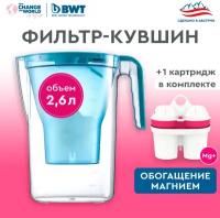 Фильтр-кувшин для воды бирюзовый BWT VIDA 2,6 л с 1 картриджем Magnesium Mineralized Water/ Минерализация Магнием