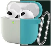 Ультратонкий чехол для Apple AirPods 3/ Силиконовый кейс с карабином для беспроводных наушников Эпл Аирподс 3 (Светящийся в темноте)