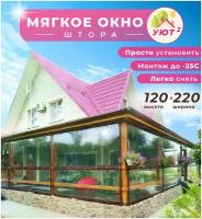 Мягкое окно с поворотными скобами, 120х220 см для беседки, веранды, цвет окантовки коричневый