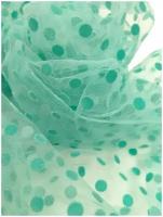 Ткань воздушная и легкая Фатин цвет Тиффани в бархатистый горошек медиум №81 шир.150 см и длина 100 см. цвет бирюзовый