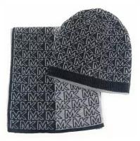 Сет Michael Kors двухсторонний шапка и шарф серый в монограмму LIGHT/DARK GRAY 2PC SETSCARF & HAT SET