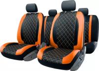 Авточехлы универсальные SIRIUS, комплект на все сиденья, экокожа чёрно-оранжевые