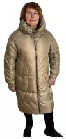 Куртка зимняя, удлиненная, силуэт прямой, регулируемый капюшон, утепленная, ветрозащитная, стеганая, размер 52-54, бежевый