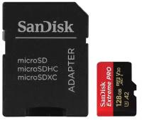 Карта памяти MicroSD 128GB SanDisk Class 10 Extreme Pro A2 V30 UHS-I U3 (170 Mb/s) +SD адаптер, SDSQXCY-128G