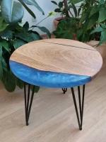 Журнальный стол из натурального дерева массива карагача Vamstol 38-39 синяя смола