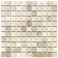 Мозаика из травертина Natural Mosaic M090-25P-(Travertine) бежевый светлый квадрат глянцевый