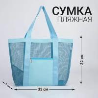 Сумка-шоппер пляжная, 33*32*11 см, с сеткой, цвет голубой 9262367