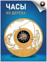 Часы настенные резные из дерева (высококачественной фанеры) - Рыбалка Версия 3