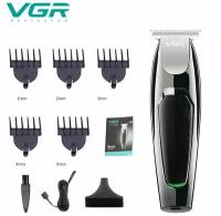 Машинка для стрижки волос профессиональная / Триммер для бороды VGR, 5 насадок, беспроводная, USB зарядка