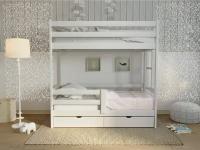 Кровать детская Двухъярусная 180х90 см без ящиков, цвет Белый, Деревянная из массива Березы, Односпальная Двухместная Подростковая
