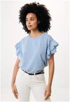 Блуза MEXX, повседневный стиль, свободный силуэт, короткий рукав, однотонная, размер S, голубой