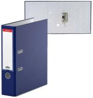 ErichKrause Папка-регистратор А4, 70 мм, «Бизнес», собранная, синяя, пластиковый карман, металлический кант, картон 2 мм, вместимость 450 листов