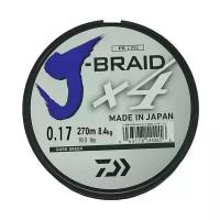 Плетеный шнур DAIWA J-Braid X4 d=0.33 мм, 135 м, 22.4 кг, темно-зеленый, 1 шт