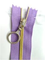 FS Молния декоративная нежно-фиолетовая 17 см неразъемная с потайным ограничителем золотые зубчики