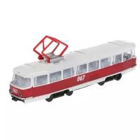 Трамвай ТЕХНОПАРК Трамвай CT12-463-2-OR-WB 1:43, 18 см, белый/красный