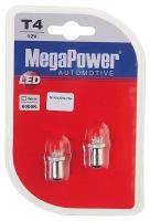 Лампа светодиодная 12V T4W BA9s 6000K 4 светодиода блистер (2шт.) MEGAPOWER 90123W-2бл