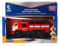 Машинка ТЕХНОПАРК Пожарная автоцистерна KAM43502-15FIR-RD без звука 1:43, 15 см, белый/красный