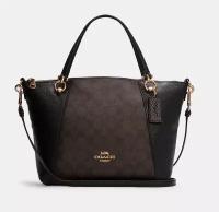 Сумка COACH черная кожаная со вставками из коричневого канваса в монограмму Kacey Satchel In Signature Canvas