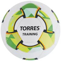 Мяч футбольный TORRES Training, размер 5, 32 панели PU, 4 подкладочных слоя, ручная сшивка, цвет белый/зелёный