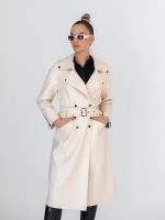 Пальто BOMFURS, демисезон/лето, силуэт прямой, удлиненное, размер 48, бежевый, белый