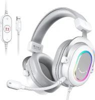 Игровая компьютерная гарнитура Fifine H6 Gaming Headsets с RGB подсветкой (White) / объемный звук 7.1