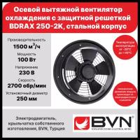 Осевой вентилятор охлаждения с защитной решеткой BVN BDRAX 250-2K, вытяжной, 1500 м3/час, 100 Вт, корпус и крыльчатка из листовой стали