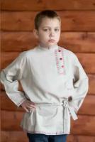 Косоворотка Владимир, русская народная рубаха, серая с красной тесьмой 11-12 лет (146-152 см)
