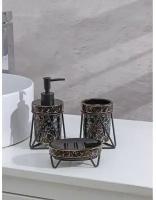 Набор для ванной комнаты Доляна «Геометрика», 3 предмета (мыльница, дозатор для мыла, стакан), цвет чёрный ТероПром 5459646
