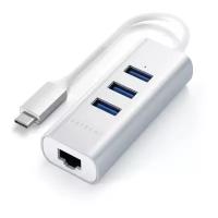 USB-концентратор Satechi Type-C 2-in-1 Aluminum Hub and Ethernet Port (ST-TC2N1USB31A), разъемов: 3, 10 см, Silver