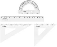 Набор чертежный Стамм малый размер (линейка 16 см, 2 треугольника, транспортир), прозрачный, бесцветный, европодвес