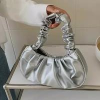Сумка женская маленькая плиссированная/ мини сумка на плечо, серебро