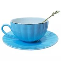 Чайный набор Ракушка из керамики, чашка с блюдцем, голубой, 12х5х12 см