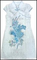 Китайское платье Ципао белое с голубым павлином размер 42 VITtovar