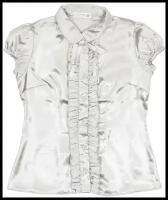 Блузка для девочки с коротким рукавом атласная, однотонная, блузка нарядная / Белый слон 5320 р.128