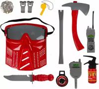Набор игровой пожарный спасатель пожарник служба спасения с аксессуарами рация маска жетон огнетушитель свисток 99090 в пакете Tongde