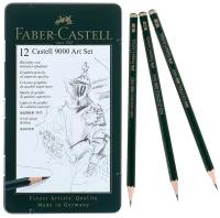 Набор карандашей чернографитных разной твердости Faber-Castel CASTELL 9000, 12 штук, 8B-2H, металлический пенал