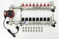 Комплект для водяного теплого пола с насосом до 130 кв/м Коллектор 8 контуров, евроконус 3/4''х16(2.0) VALFEX