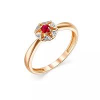 Кольцо АЛЬКОР красное золото, 585 проба, бриллиант, рубин